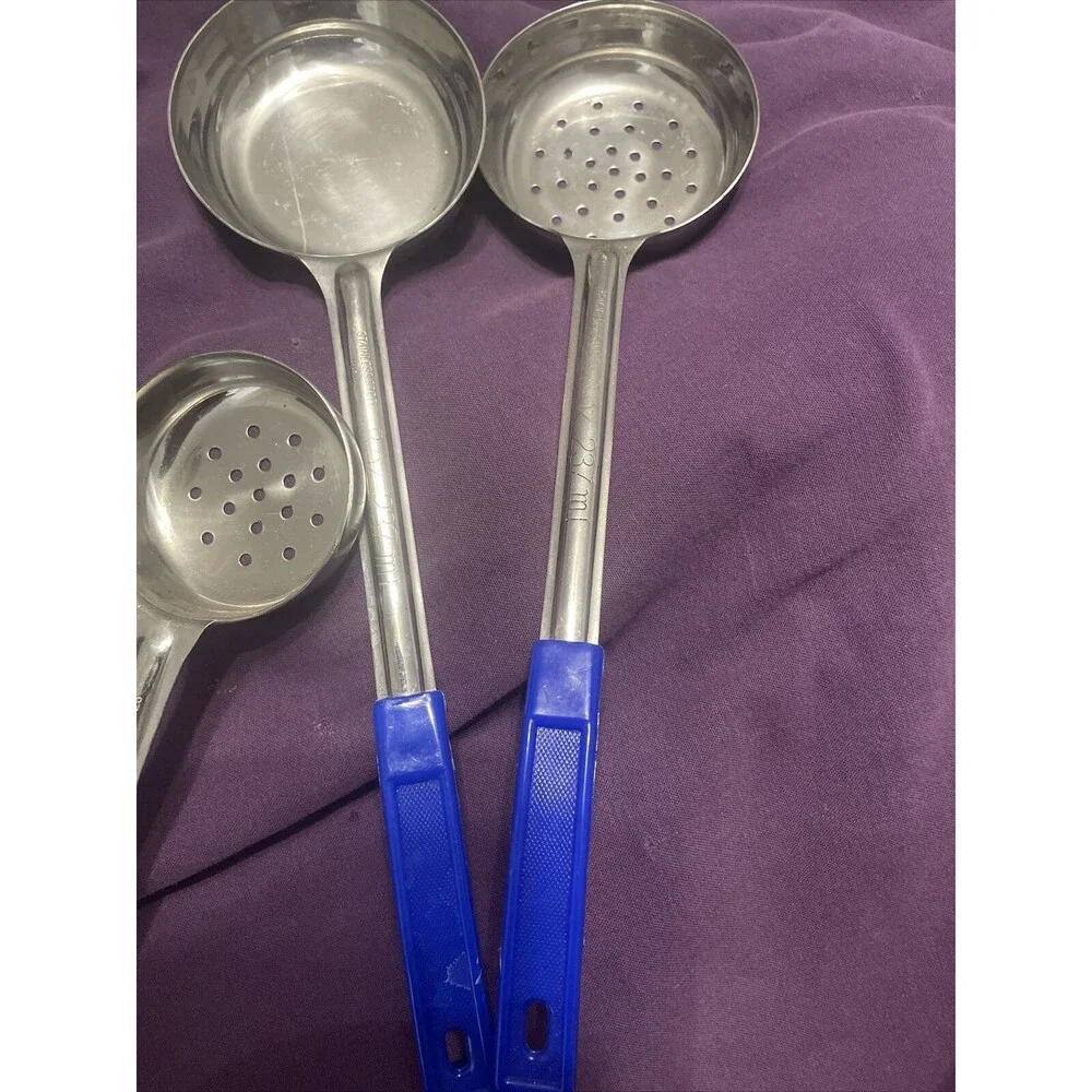 8 Spoons Plastic Colors  Handles Stainless Set Serving & Slotted 4 Sizes